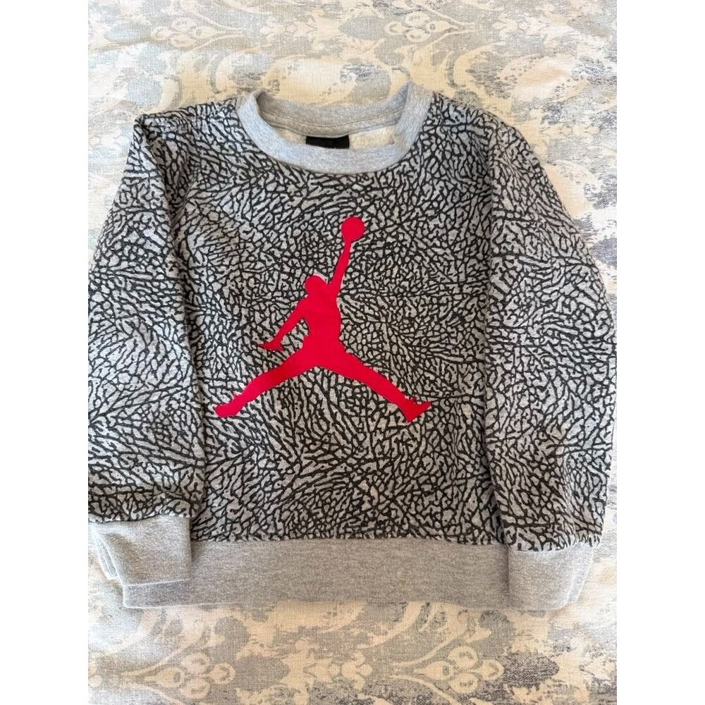 Jordan Toddler Boys Hoodie 2T Gray Elephant Print Red Jumpman Pullover